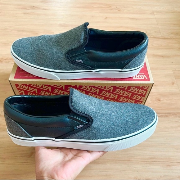 Vans Classic Slip-On Wool Grey / Leather Black Mens 12.0 US main image 8
